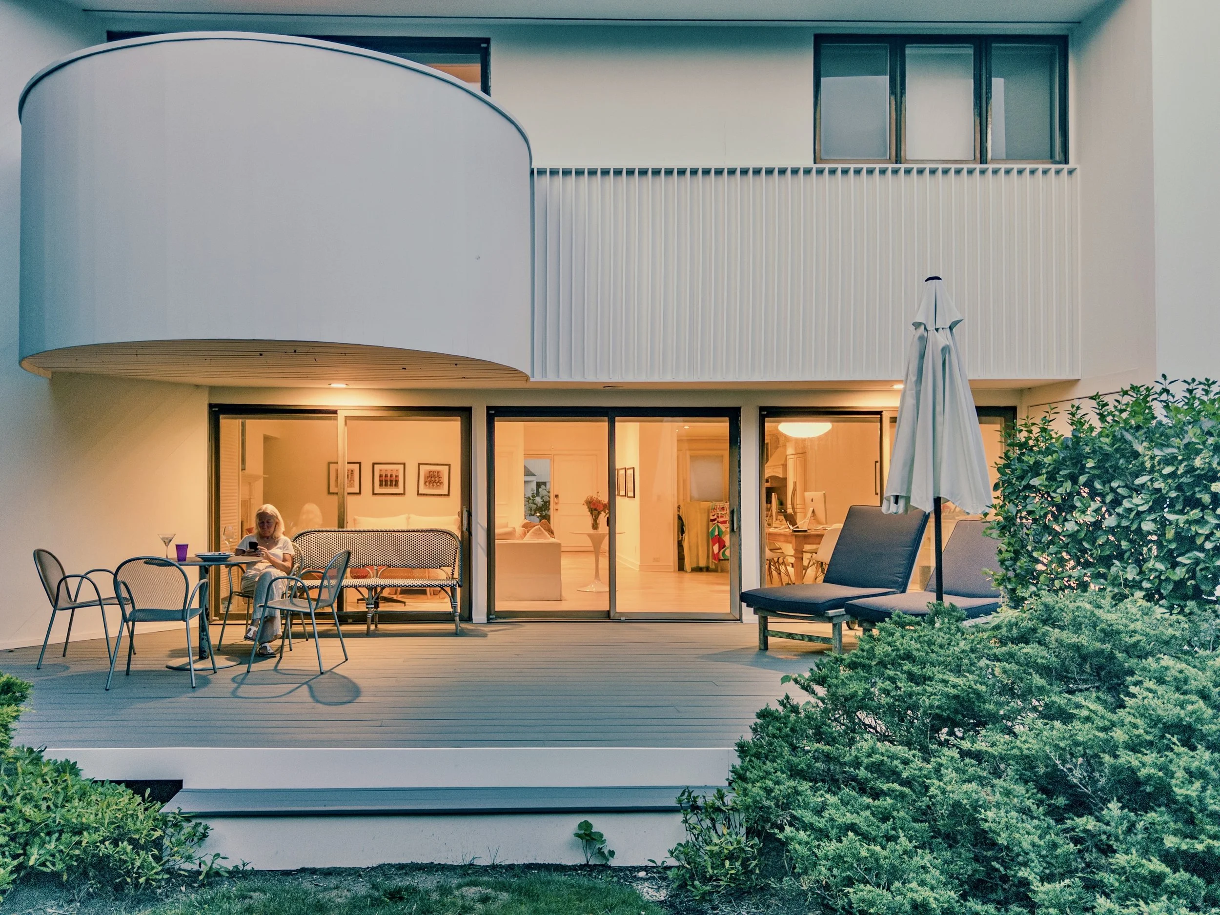 Rear exterior, deck at dusk