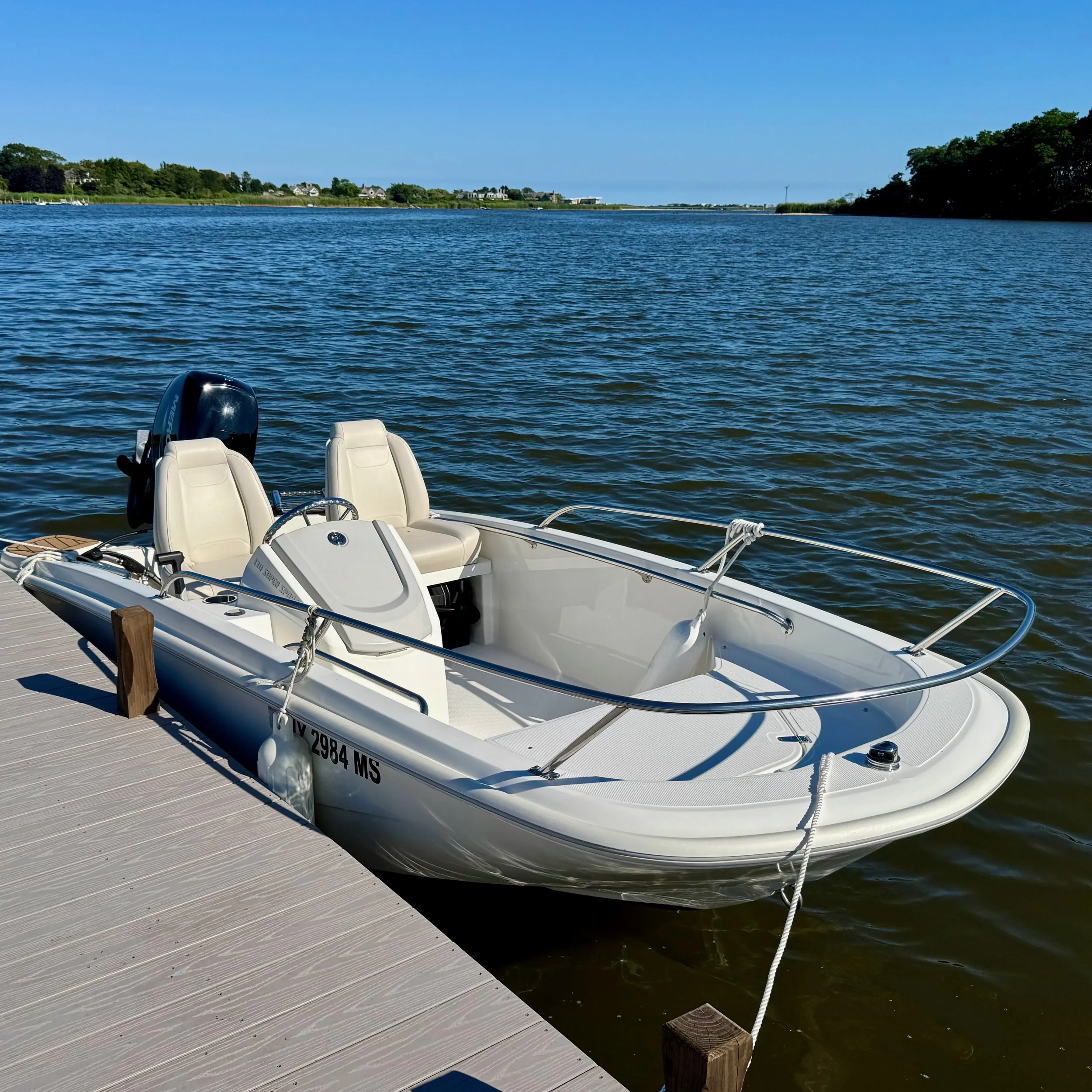 Boat at dock, Mecox Bay